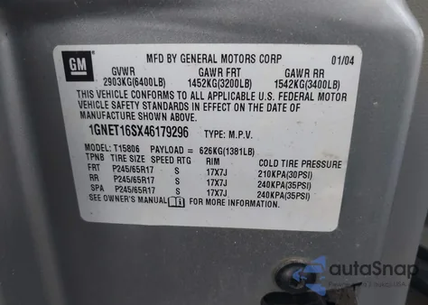 2004 Chevrolet Trailblazer Ext Ls из США, поврежденный, VIN 1GNET16SX46179296